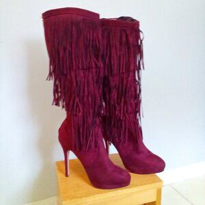 Michael Antonio Fringe Boots, size 9, color bullets burgundy microfiber.